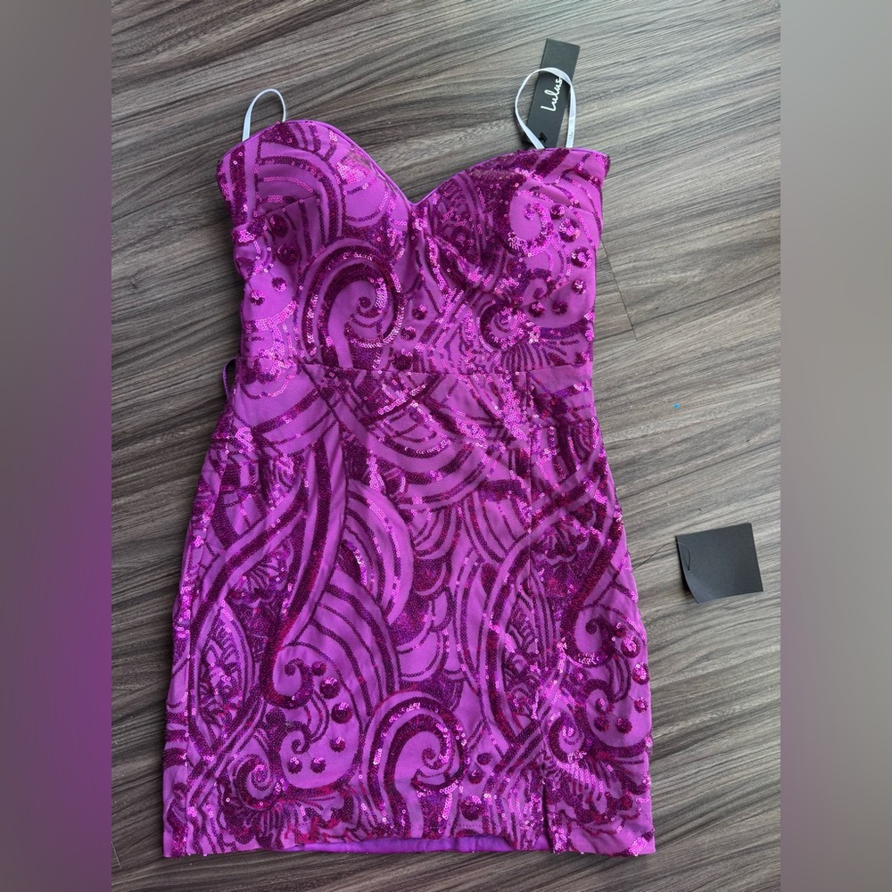 LULUS | Magenta Sequin Strapless Mini Dress | Size Medium | NWT - Picture 4 of 6